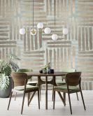 Fototapete Motivtapete Grafisches Streifenmuster in Beige und Salbeigrün 3,4 x 2,12 m 