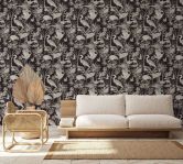 Vliestapete mit Schwänen und Pflanzen schwarz, grau Floral 