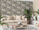 Vliestapete in Blattmotiv mit versteckten Tieren grau, braun Floral 