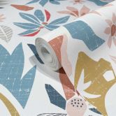 Vliestapete in abstraktem Blumenmotiv weiß, blau Floral 