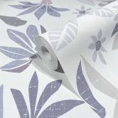 Behang, vlies bloemen behang Flora wit, paars 