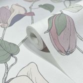 Vliestapete mit Comic-Blumen Look weiß, beige Floral 