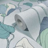 Vliestapete mit Comic-Blumen Look blau, grün Floral 