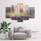 Leinwandbild 5 teilig, Neblige Waldblumen 