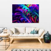 Leinwandbild, Monstera-Blätter in Neonfarben 