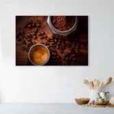 Leinwandbild, Tasse Kaffee und Bohnen 