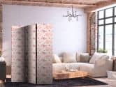 Paravent, Raumteiler freistehend, Trennwand - Pink Blossoming - Warm Floral White 