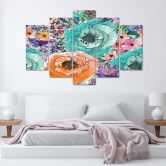 Leinwandbild 5 teilig, Bunte Blumen Abstrakt 