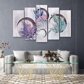 Leinwandbild 5 teilig, Quadratkisten Regale mit Blumen 