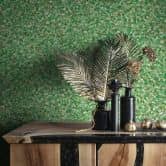 non-woven wallpaper with small shiny leaves green plain by Harald Glööckler 