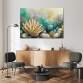 Leinwandbild, Seemuscheln türkis 