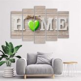 Leinwandbild 5 teilig, Home Herz Shabby Grün 