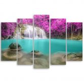 Leinwandbild 5 teilig, Wasserfall-See-Landschaft 