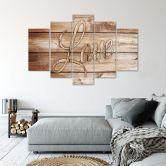 Leinwandbild 5 teilig, Liebe Holz Vintage Braun 