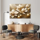 Canvas schilderij, 3D bloemen glamour goud 