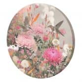 Rundes Leinwandbild Kolibris und Blumen auf dem Feld 