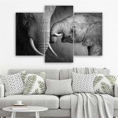 Leinwandbild 3-teilig, Elefant Schwarz und Weiß 