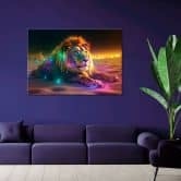 Leinwandbild, Tier AI Löwe Abstraktion Neon 