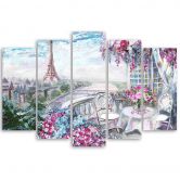 Leinwandbild 5 teilig, Pariser Eiffelturm - Landschaft - Pastell 