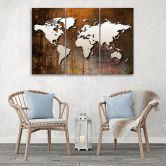 Leinwandbild 3-teilig, Weltkarte Vintage Braun 
