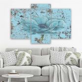 Leinwandbild 3-teilig, Vintage Blume Blau 
