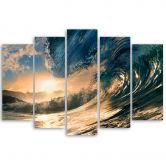 Leinwandbild 5 teilig, Wellen Meer Sonne 