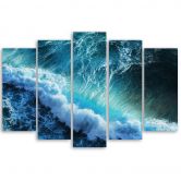 Leinwandbild 5 teilig, Wellen Meer Ozean Blau 