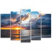5 stykke lærredsprint, hav ved solnedgang 