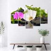 Leinwandbild 5 teilig, Orchideen-Bambus-Steine 