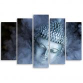 Leinwandbild 5 teilig, Buddha Zen Nebel Blau 