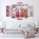 Leinwandbild 5 teilig, Rosa Blume Orchidee 