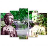 5 stykke lærred Print Buddha Waterfall Forest Green 