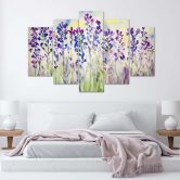 Leinwandbild 5 teilig, Lila Feldblumen 