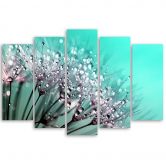 5-delige canvas print opblaasbare bloemen turkoois 