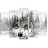 5-delige canvasprint, Wolf Forest Nature Grey 