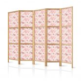 Japanischer Paravent, Raumteiler freistehend, Trennwand - Pink Blossoming on White Background 3-teilig 135x172 cm