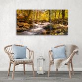 Leinwandbild 3-teilig, Herbstwald Bergbach 