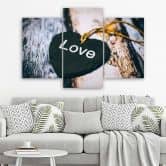 Leinwandbild 3-teilig, Love Herz Retro Vintage  