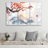 Leinwandbild 3-teilig, Japan Kirschblüten Berge 