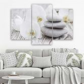 3-delige canvasprint, orchideeën Zen Spa-stenen 