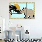 Leinwandbild 3-teilig, Rhinozeros Tiere Kinder 