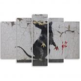 Tableau sur toile en 5 parties Banksy Street Art Rat 