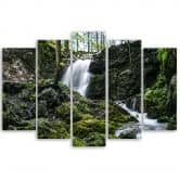 Leinwandbild 5 teilig, Wasserfall Wald Felsen 
