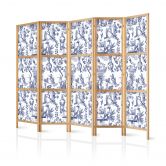 Japanischer Paravent, Raumteiler freistehend, Trennwand - Rome and Botany: Blue Greek and Plant Pattern 