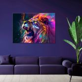 Leinwandbild, Löwe Brüllen Neon Abstraktion 