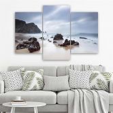 Leinwandbild 3-teilig, Meer Felsen Himmel 