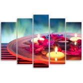 Leinwandbild 5 teilig, Zen Blumen Kerze Wellness 