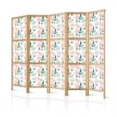 Japanischer Paravent, Raumteiler freistehend, Trennwand - Peonies on White Background 