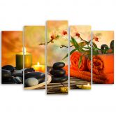 Leinwandbild 5 teilig, Steine Zen Blumen 