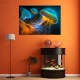 Leinwandbild, Qualle unter Wasser Neon 